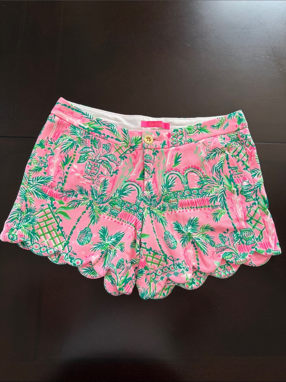 Lilly Pulitzer Pink Tropical Palm Scallop Hem Shorts